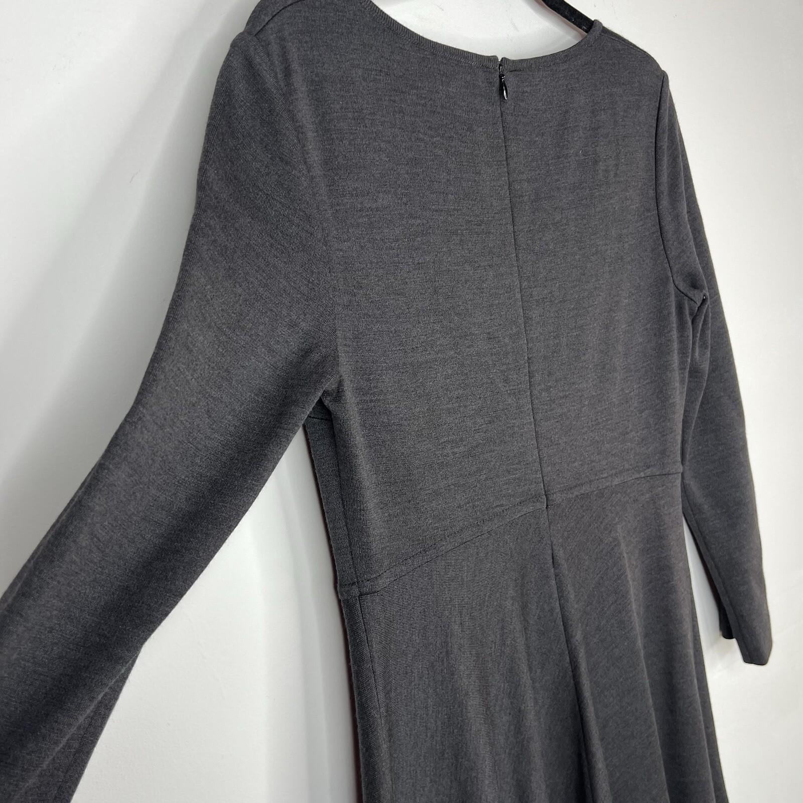 St John Milano Knit Dress Size 8 Gray Scoop Neck Drop Waist Flared Quiet Luxury