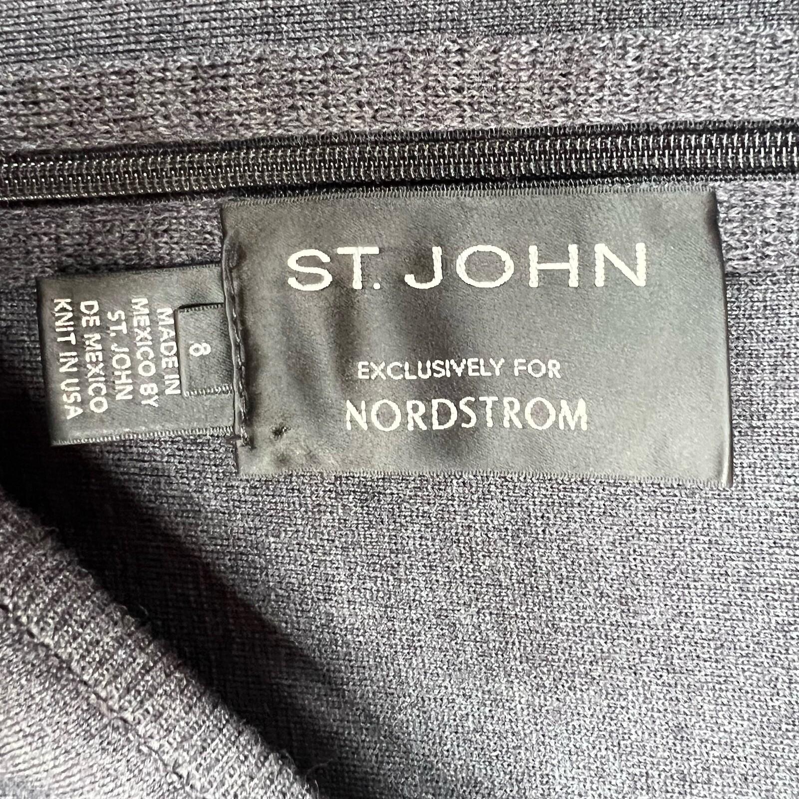 St John Milano Knit Dress Size 8 Gray Scoop Neck Drop Waist Flared Quiet Luxury