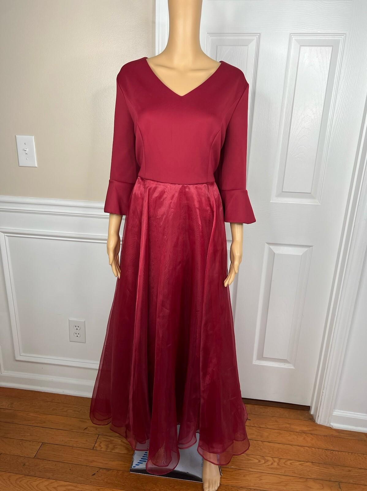 10-97.jpg Terramina NY Polyester Dress 12 Maroon Fit Flare Formal Party Maxi Bell Sleeves