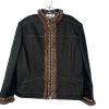 St John Collection Denim Jacket Size 14 Fur Trim Black Woven Raffia Full Zip