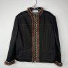 St John Collection Denim Jacket Size 14 Fur Trim Black Woven Raffia Full Zip