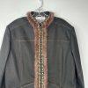 St John Collection Denim Jacket Size 14 Fur Trim Black Woven Raffia Full Zip