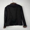 St John Collection Denim Jacket Size 14 Fur Trim Black Woven Raffia Full Zip