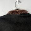St John Collection Denim Jacket Size 14 Fur Trim Black Woven Raffia Full Zip