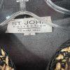 St John Collection Denim Jacket Size 14 Fur Trim Black Woven Raffia Full Zip