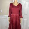 10-98.jpg Terramina NY Polyester Dress 12 Maroon Fit Flare Formal Party Maxi Bell Sleeves