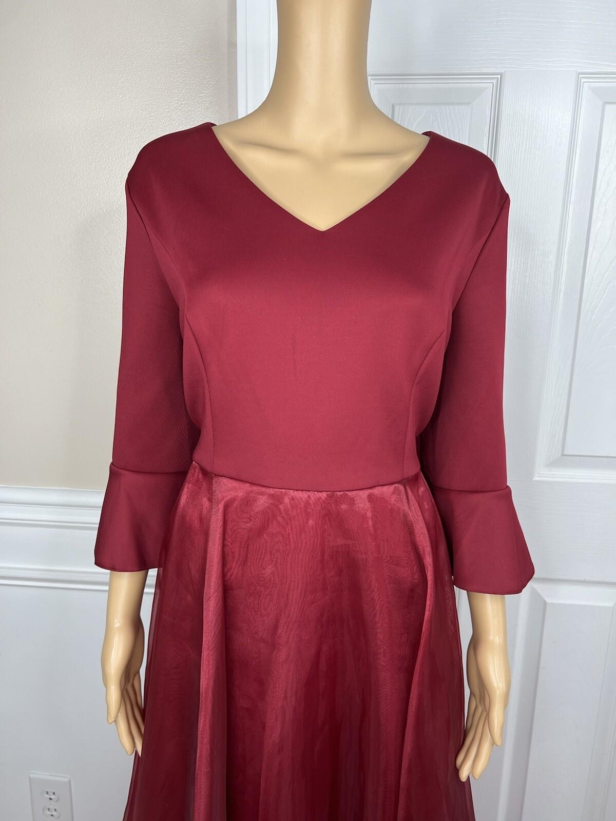 10-99.jpg Terramina NY Polyester Dress 12 Maroon Fit Flare Formal Party Maxi Bell Sleeves