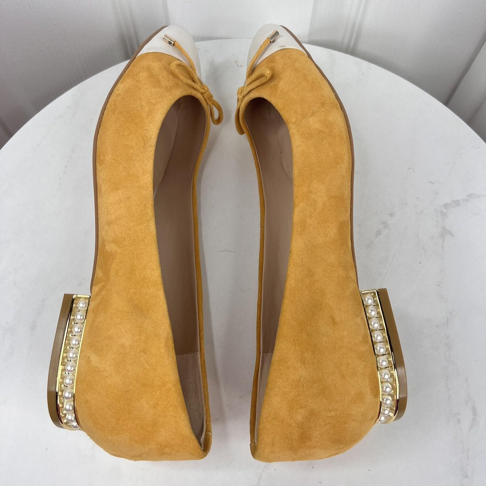 Karl Lagerfeld Women Leather Suede Shoes Size 8.5M Honey White Embellished Flat