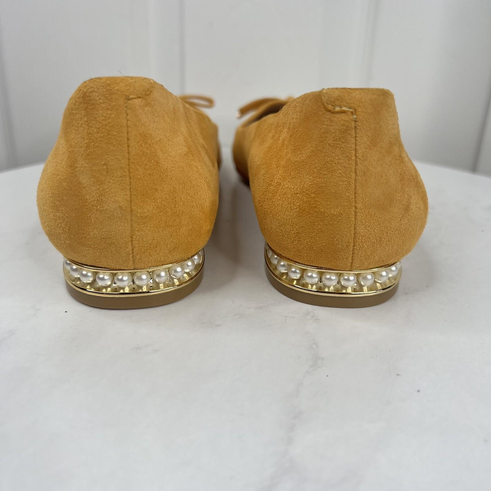 Karl Lagerfeld Women Leather Suede Shoes Size 8.5M Honey White Embellished Flat