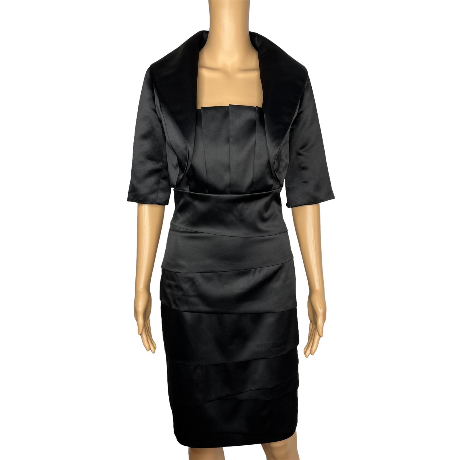White House Black Market Black Satin Dress 4 Suit 00 Strapless Tiered Cropped