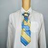 Blue and Yellow Elegant Handcrafted Necktie Necklace with a Detachable Brooch Effortlessly Chic