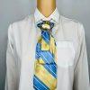 Blue and Yellow Elegant Handcrafted Necktie Necklace with a Detachable Brooch Effortlessly Chic