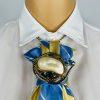 Blue and Yellow Elegant Handcrafted Necktie Necklace with a Detachable Brooch Effortlessly Chic