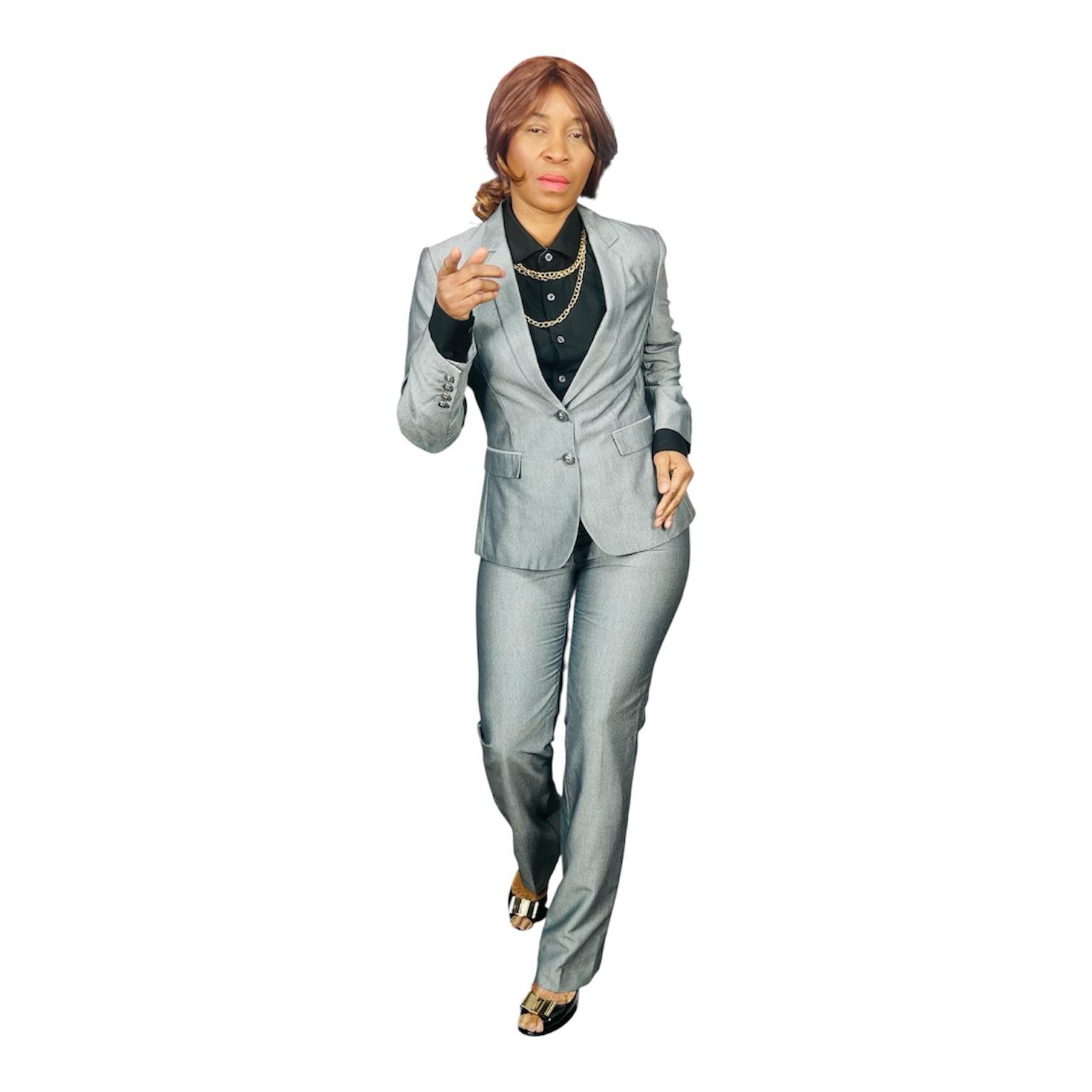 photoroom_20260203_112924 John Meyer Women Polyester Pant Suit Size 10 Silver Gray Lined Notch Collar 2PC