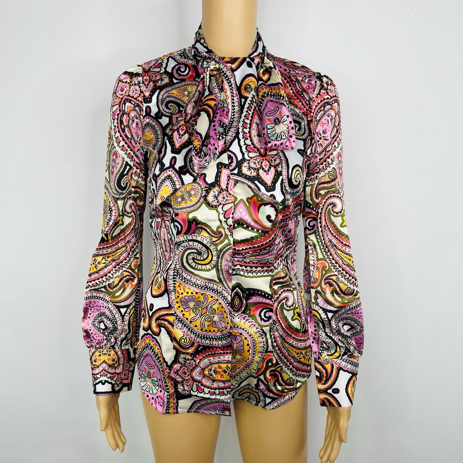 Hawes & Curtis Pink Floral Paisley Pussybow Blouse Size 6 Fitted Satin Feminine