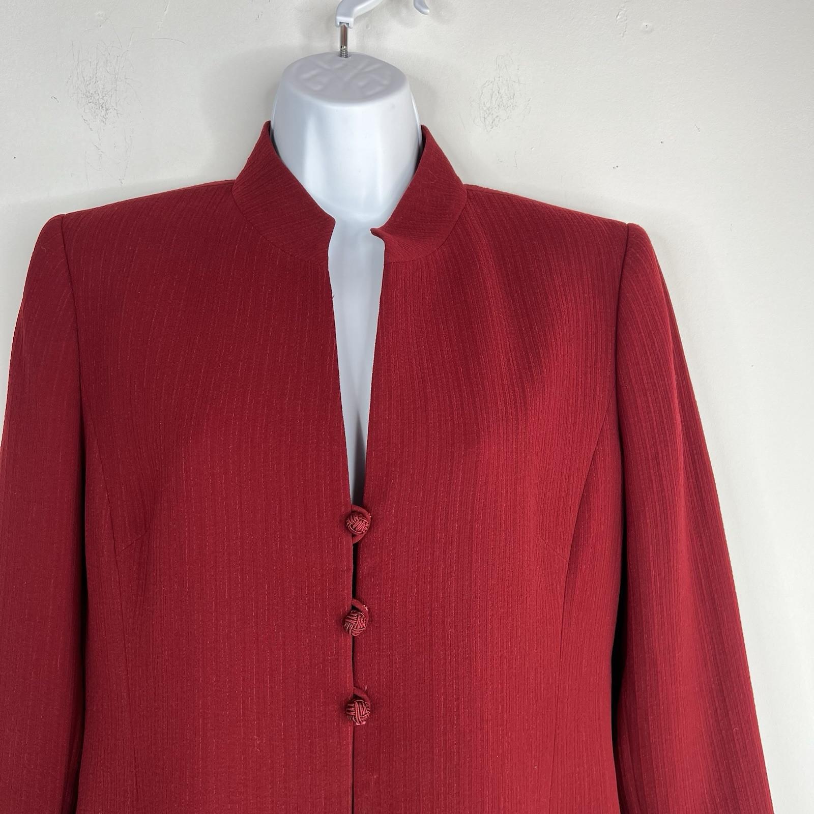 Kasper Women Polyester Skirt Suit Size 8P Red Lined Stand Up Collar 2PC Business
