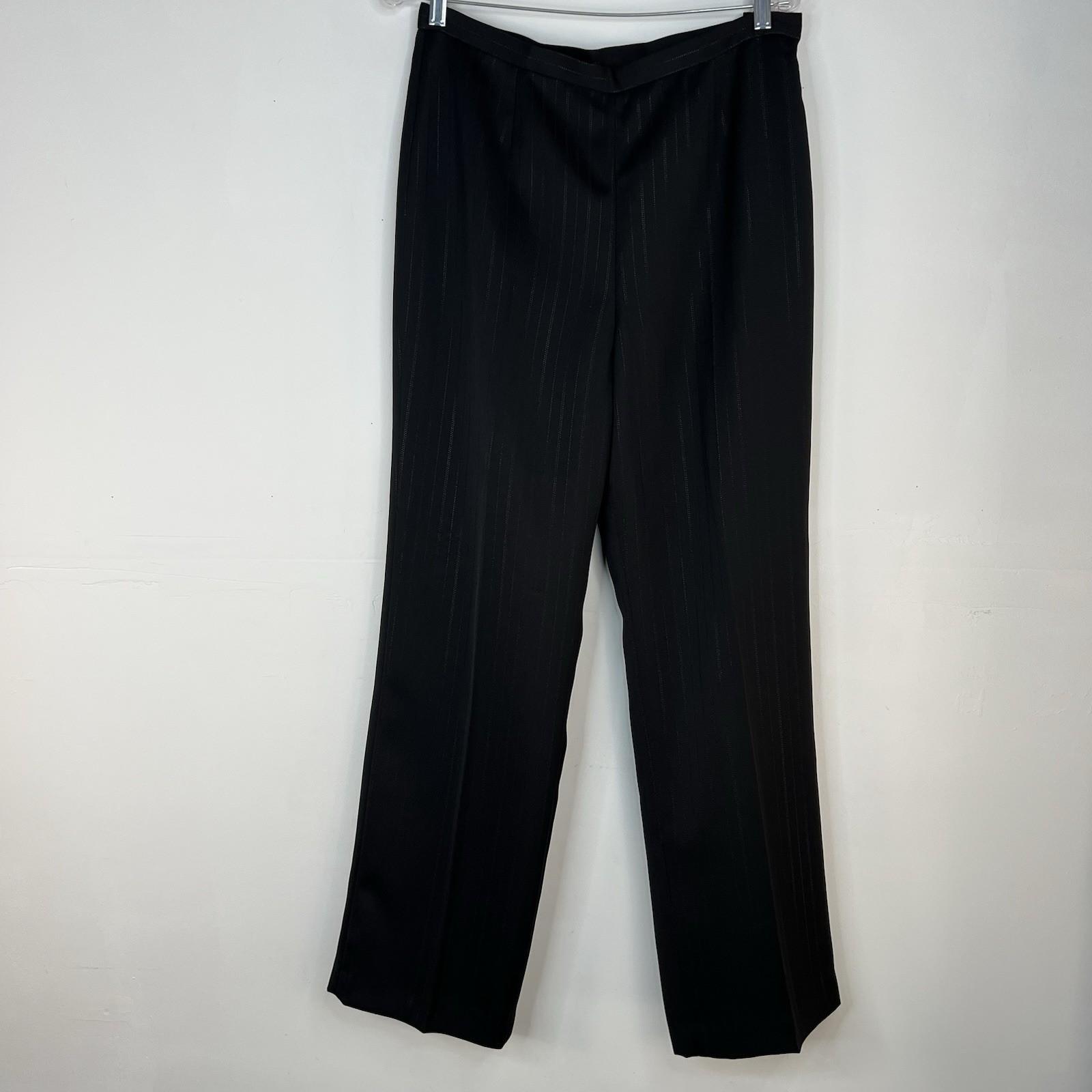 Le Suit Polyester Pant Suit 14 Black Striped Wrap Belted Business Career 2PC