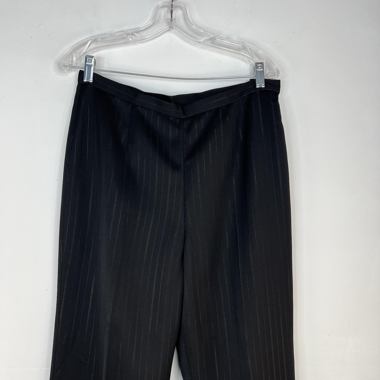 Le Suit Polyester Pant Suit 14 Black Striped Wrap Belted Business Career 2PC