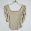 We The Free Knit Stretch Babydoll Top Beige Puff Sleeve Size XS SquareNeck