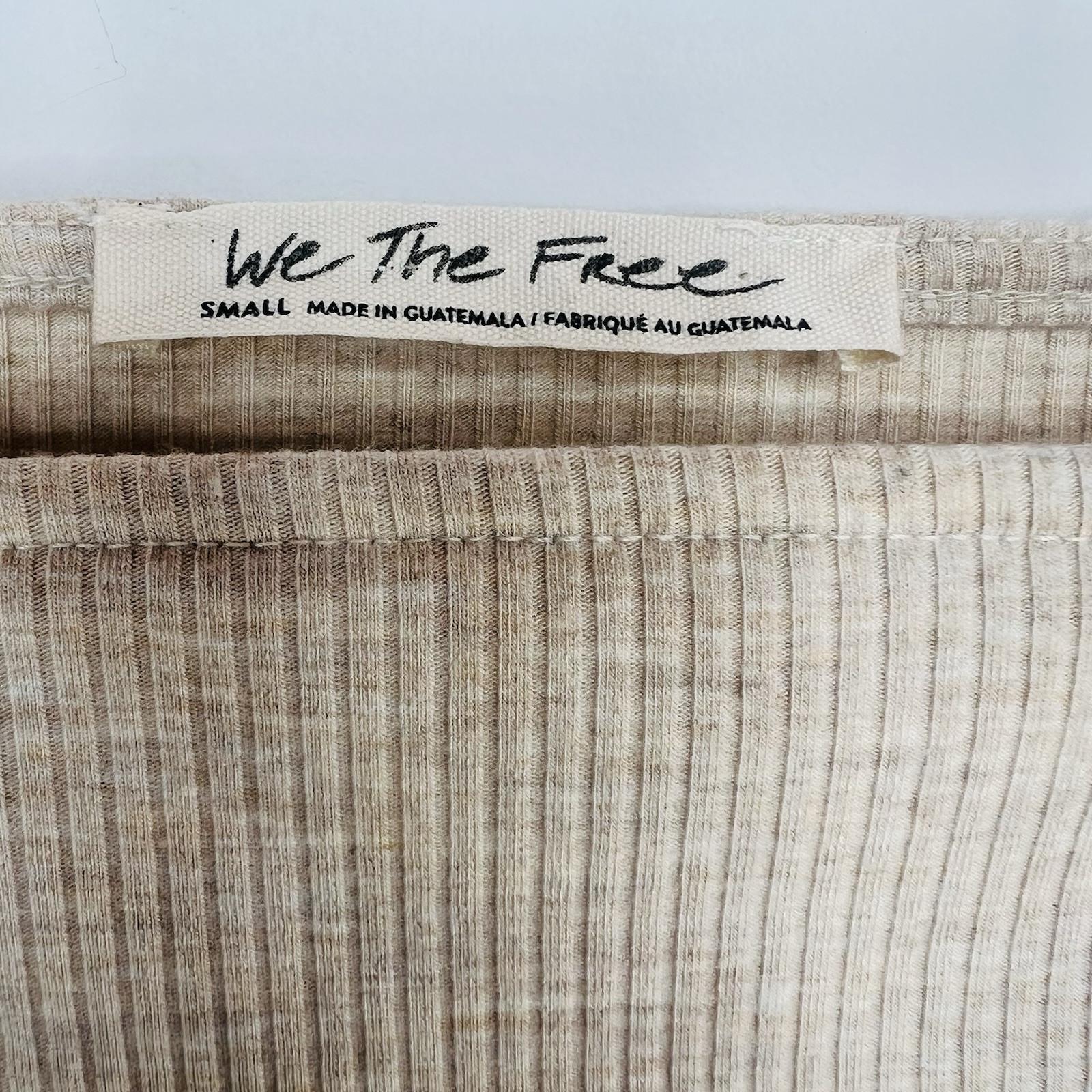 We The Free Knit Stretch Babydoll Top Beige Puff Sleeve Size XS SquareNeck