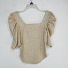We The Free Knit Stretch Babydoll Top Beige Puff Sleeve Size XS SquareNeck