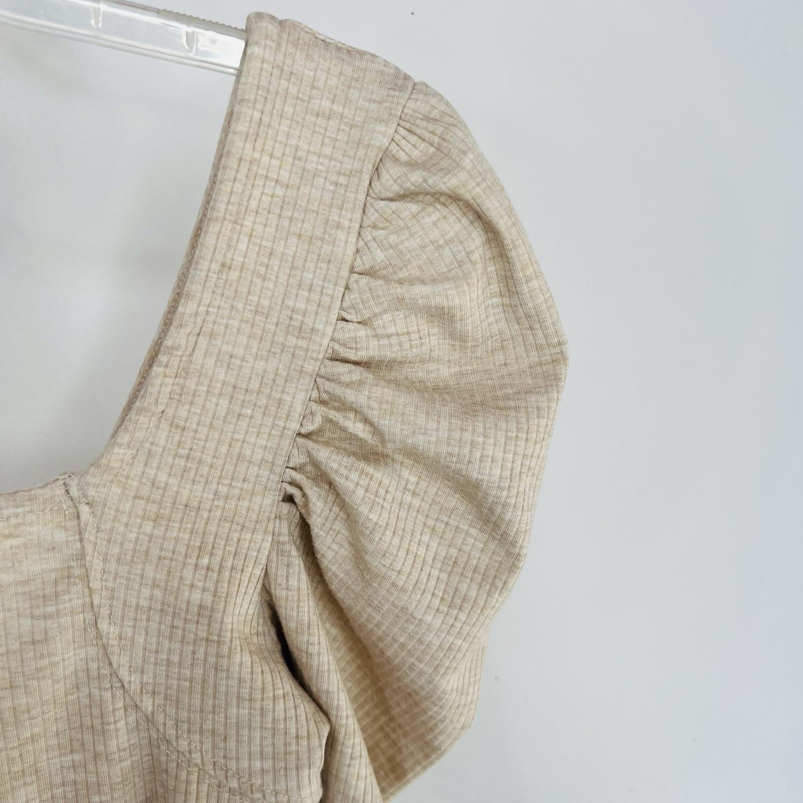 We The Free Knit Stretch Babydoll Top Beige Puff Sleeve Size XS SquareNeck