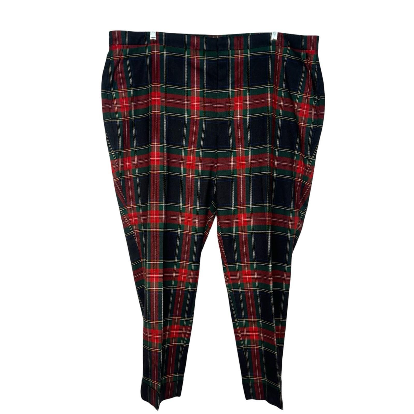 Lauren Ralph Lauren Women Wool Tartan Plaid Pants 22W Cuffed Stretch Slim Fit