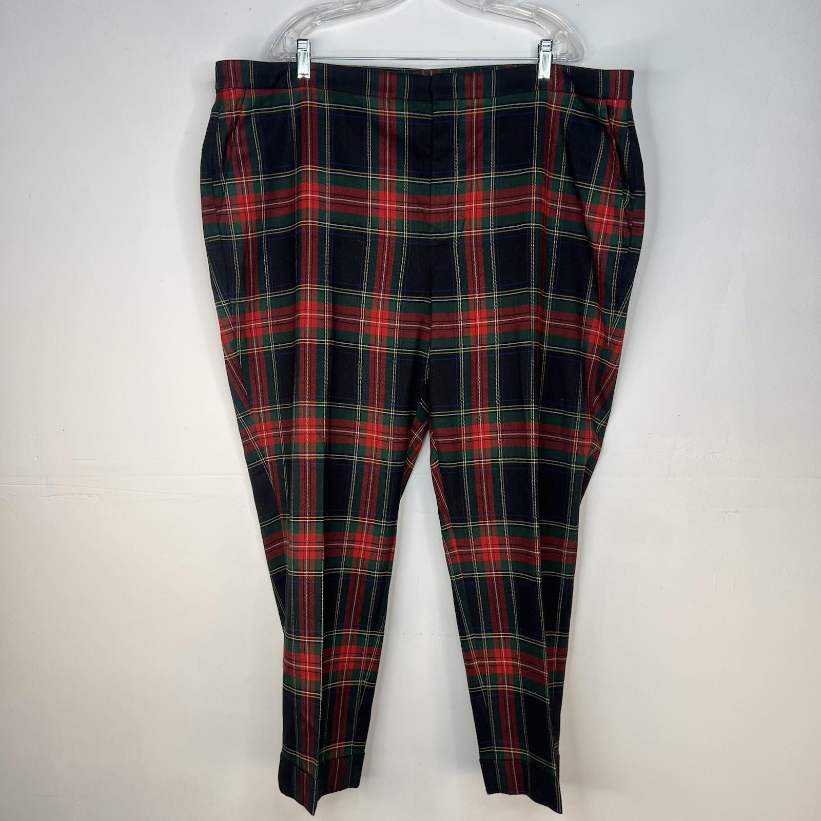 Lauren Ralph Lauren Women Wool Tartan Plaid Pants 22W Cuffed Stretch Slim Fit