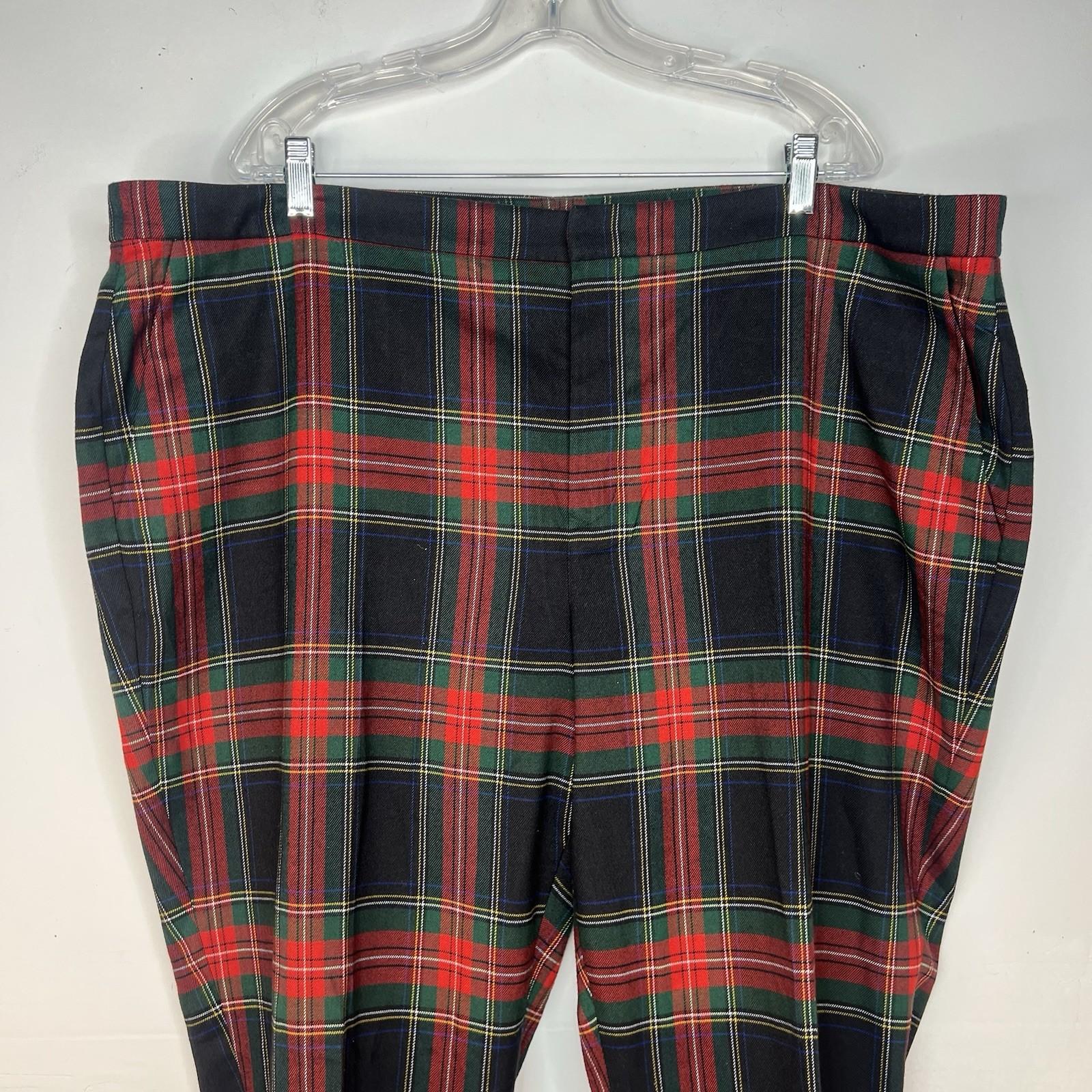 Lauren Ralph Lauren Women Wool Tartan Plaid Pants 22W Cuffed Stretch Slim Fit