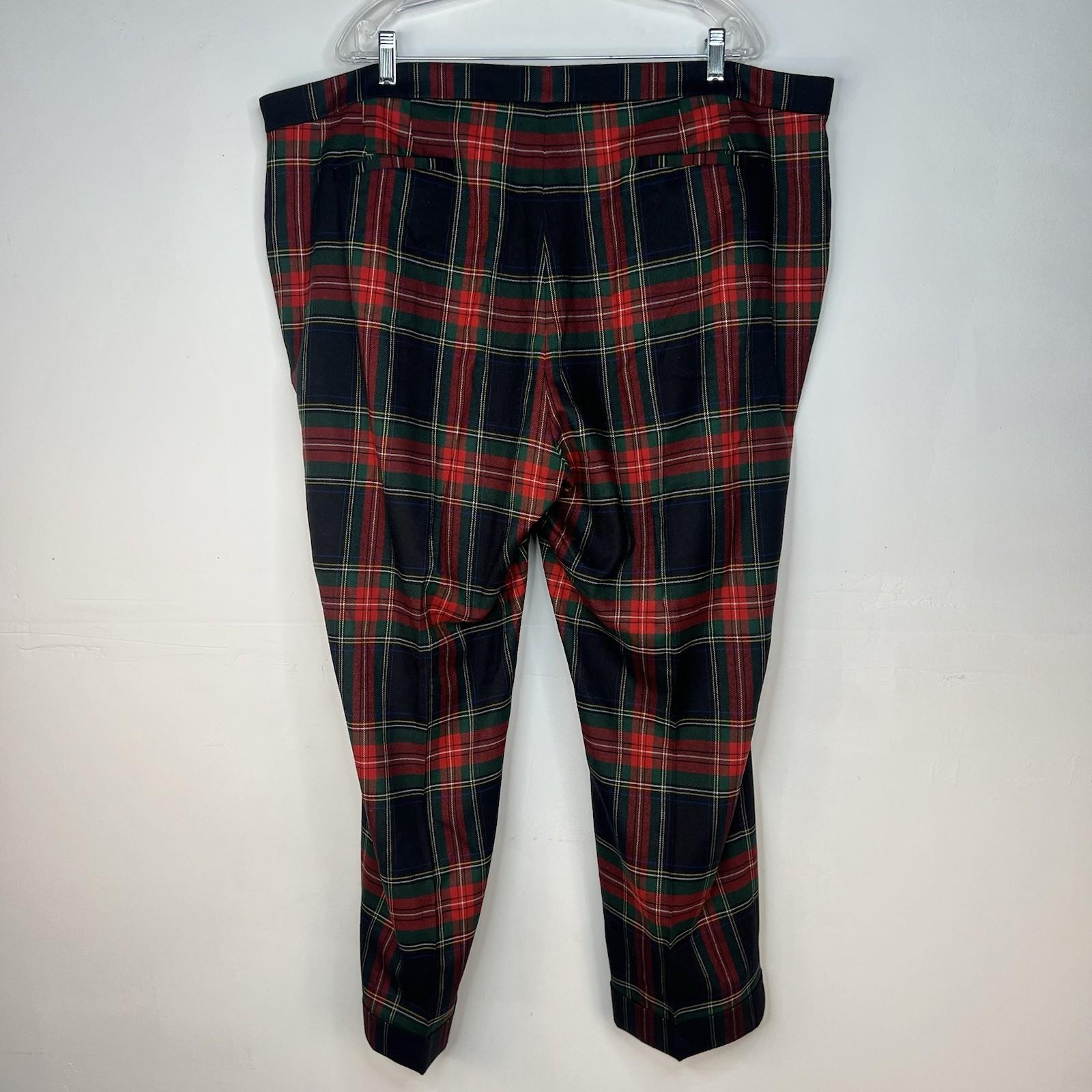 Lauren Ralph Lauren Women Wool Tartan Plaid Pants 22W Cuffed Stretch Slim Fit