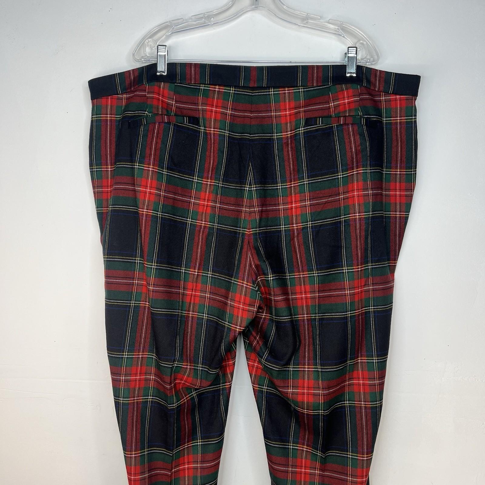 Lauren Ralph Lauren Women Wool Tartan Plaid Pants 22W Cuffed Stretch Slim Fit