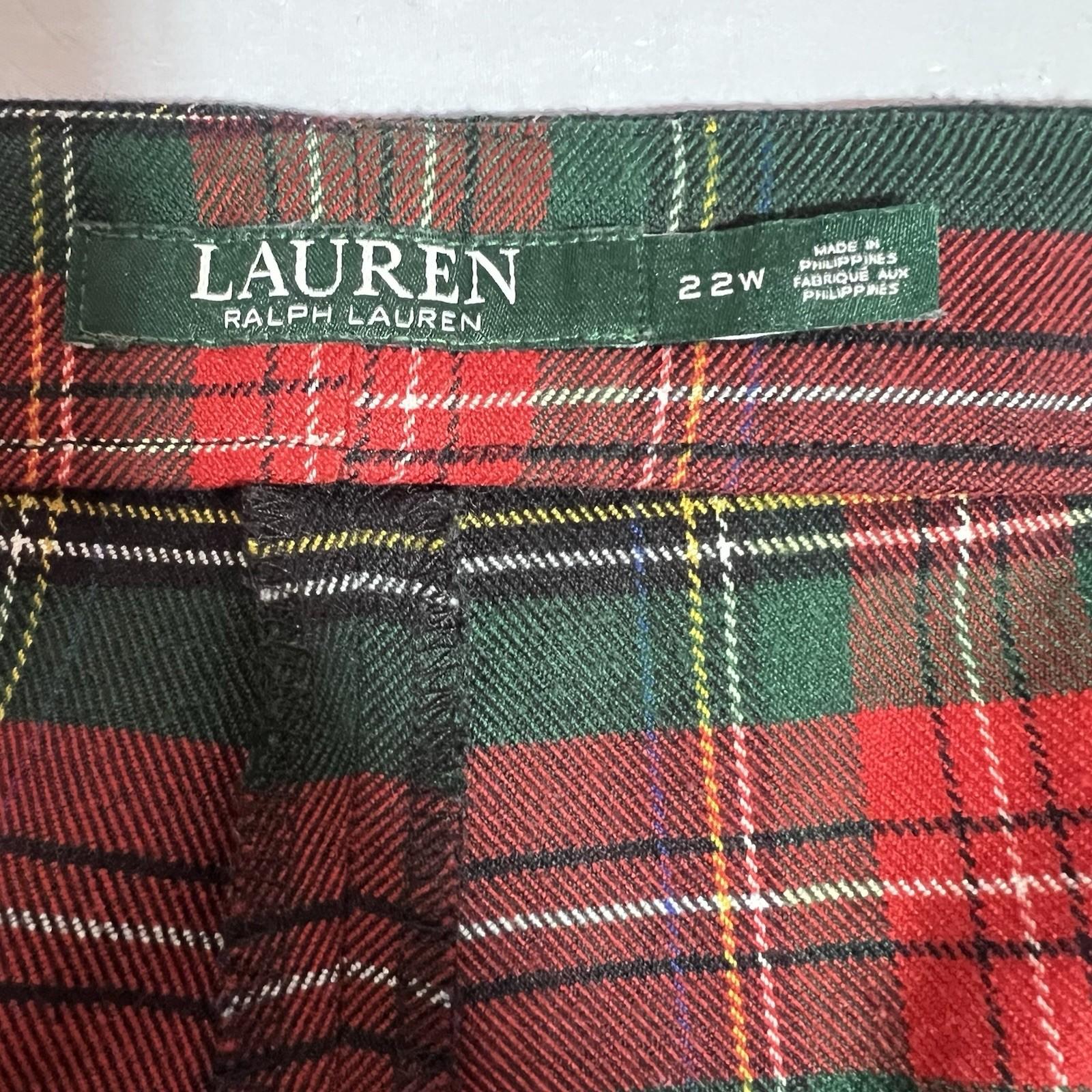 Lauren Ralph Lauren Women Wool Tartan Plaid Pants 22W Cuffed Stretch Slim Fit