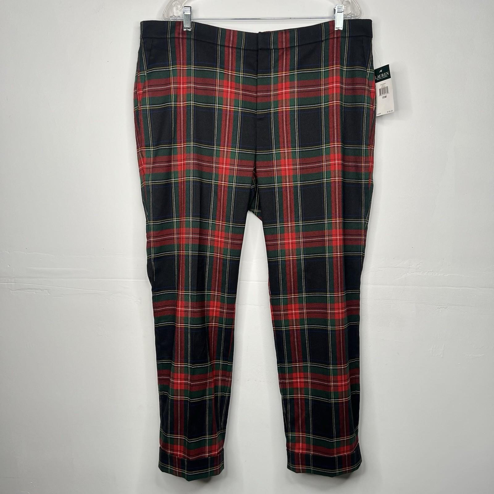 Lauren Ralph Lauren Women Wool Tartan Plaid Pants 16W Cuffed Stretch Slim Fit