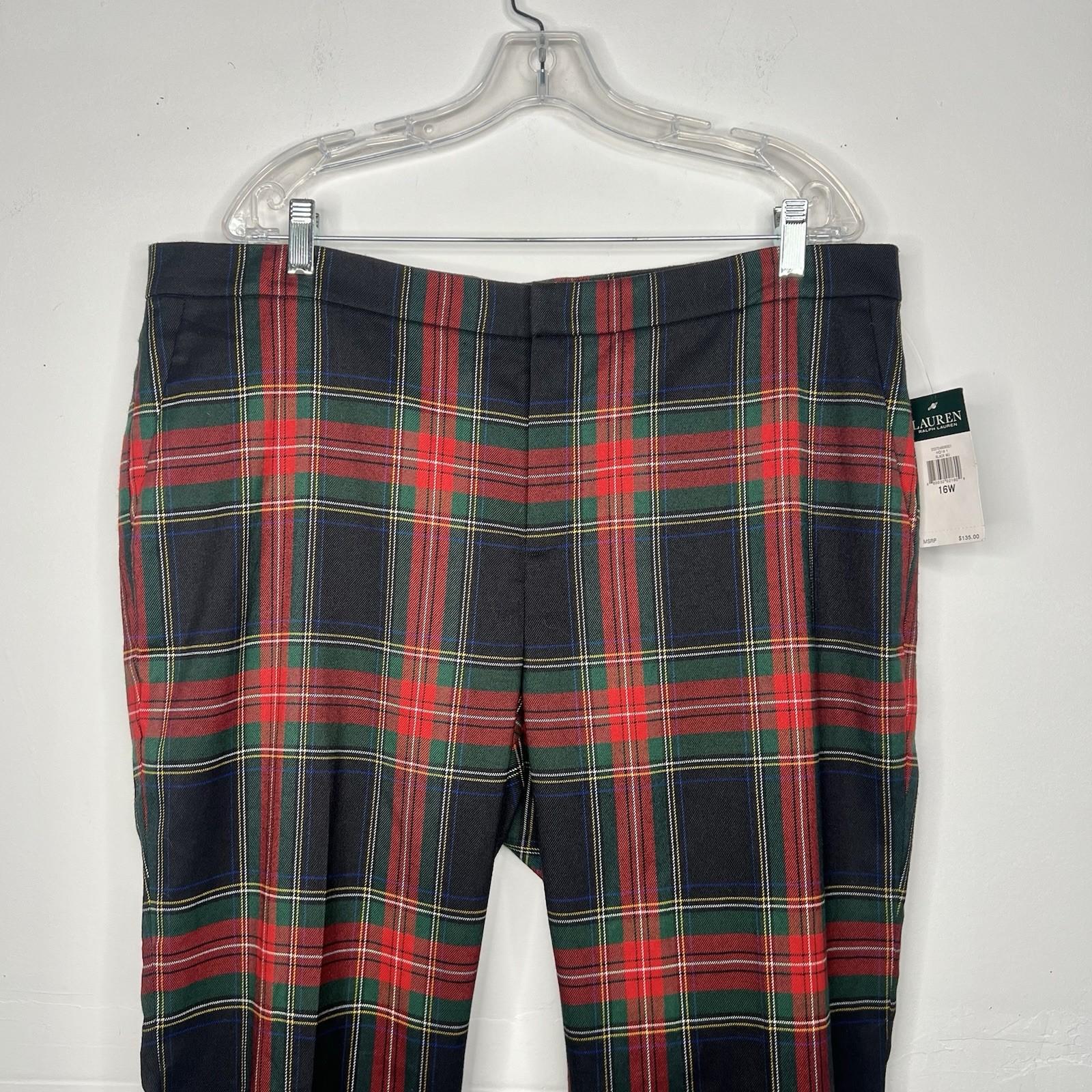 Lauren Ralph Lauren Women Wool Tartan Plaid Pants 16W Cuffed Stretch Slim Fit