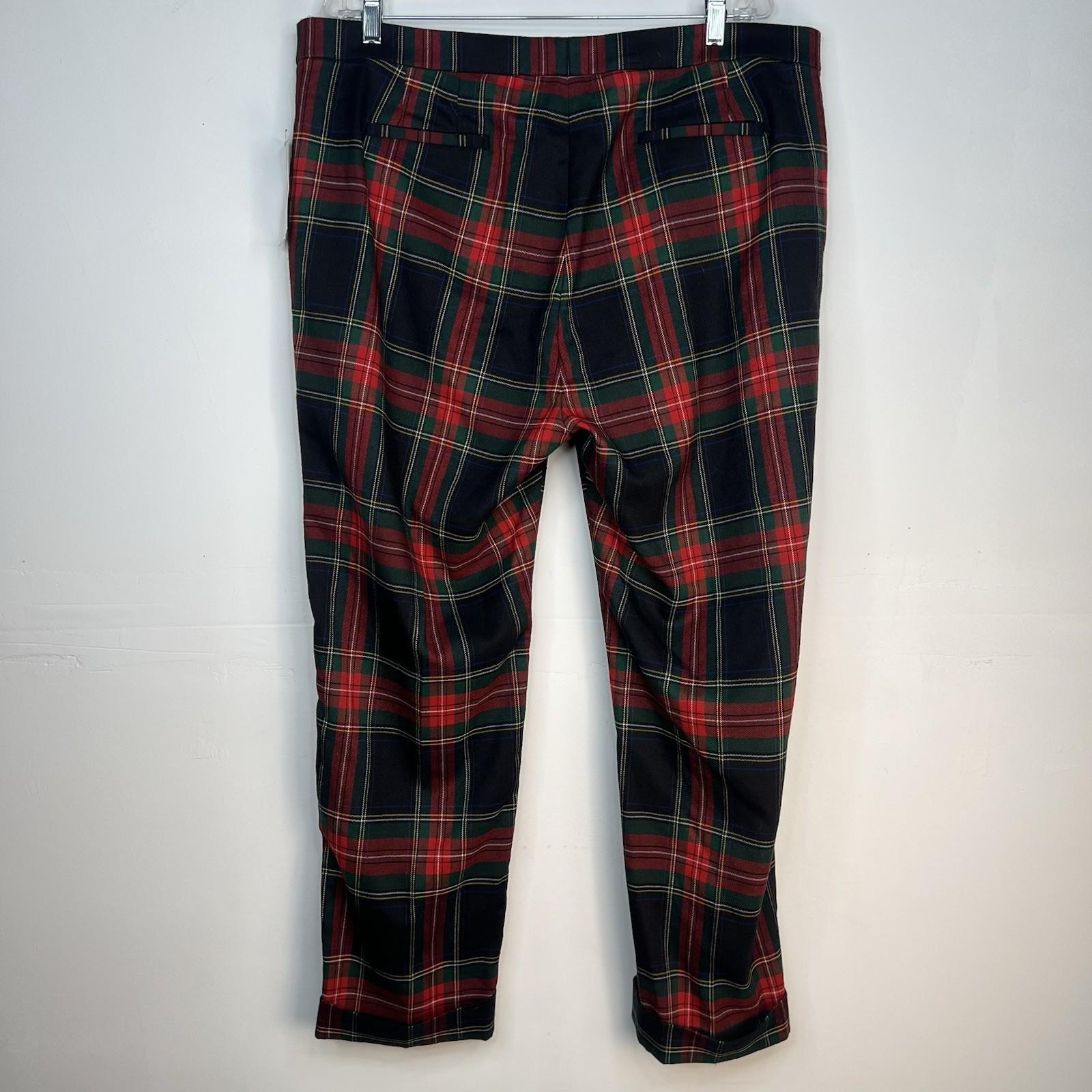 Lauren Ralph Lauren Women Wool Tartan Plaid Pants 16W Cuffed Stretch Slim Fit