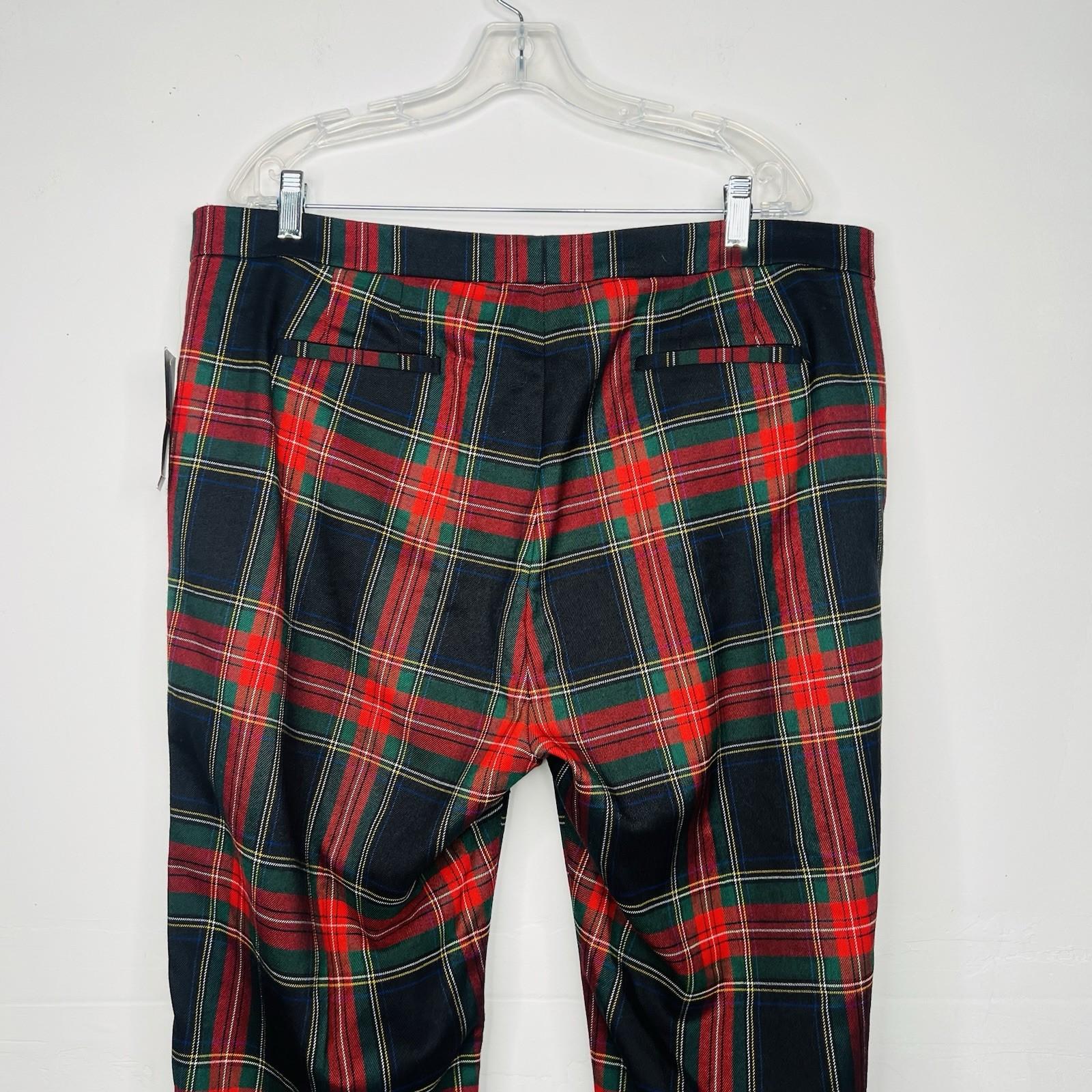 Lauren Ralph Lauren Women Wool Tartan Plaid Pants 16W Cuffed Stretch Slim Fit
