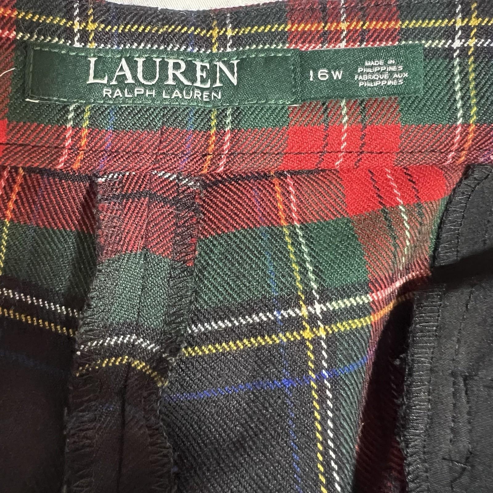 Lauren Ralph Lauren Women Wool Tartan Plaid Pants 16W Cuffed Stretch Slim Fit