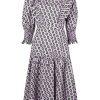 Cynthia Rowley Campbell Ruffle Dress 2 Geometric Puff Sleeves Fitted Waist Zip
