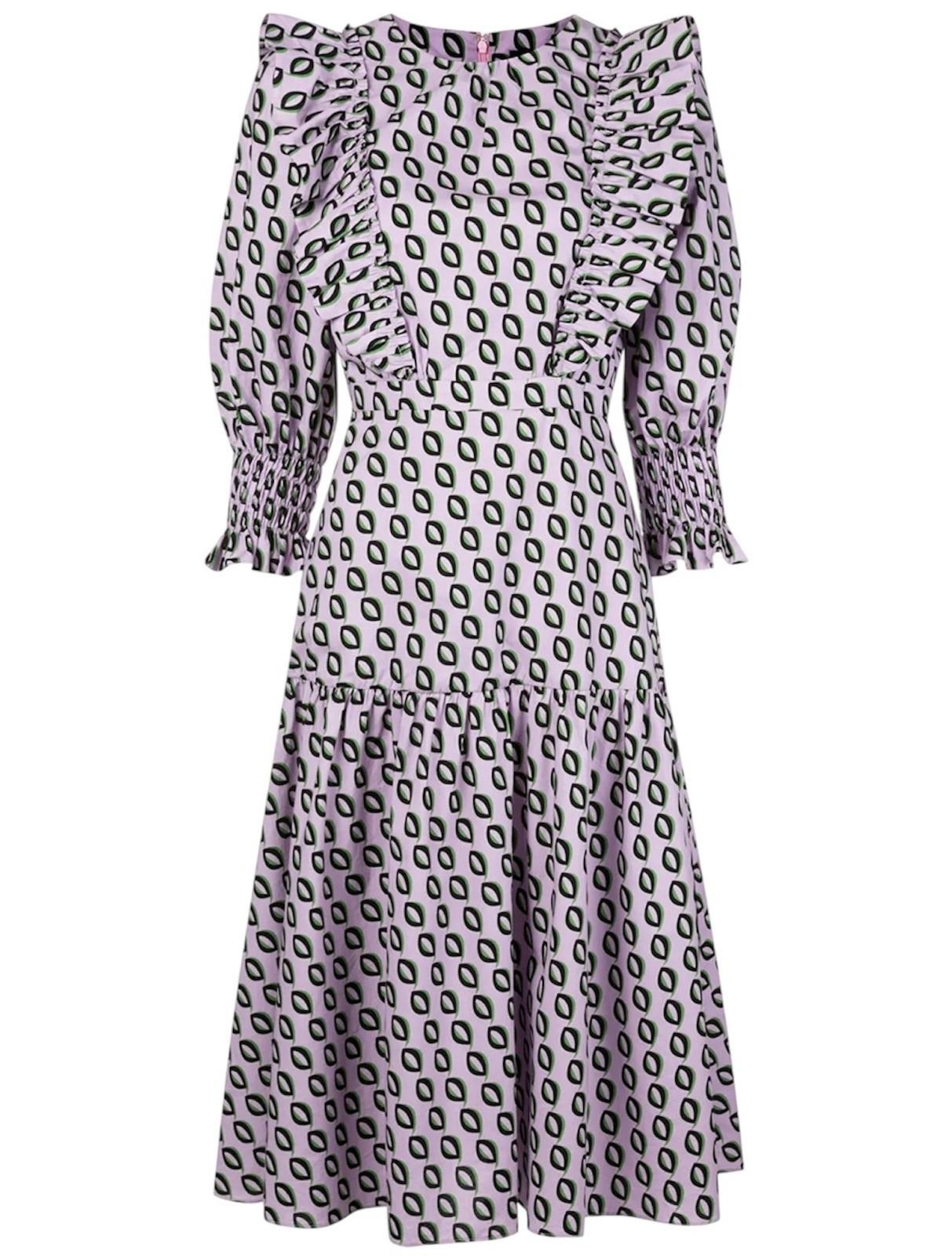 Cynthia Rowley Campbell Ruffle Dress 2 Geometric Puff Sleeves Fitted Waist Zip
