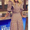 Cynthia Rowley Campbell Ruffle Dress 2 Geometric Puff Sleeves Fitted Waist Zip