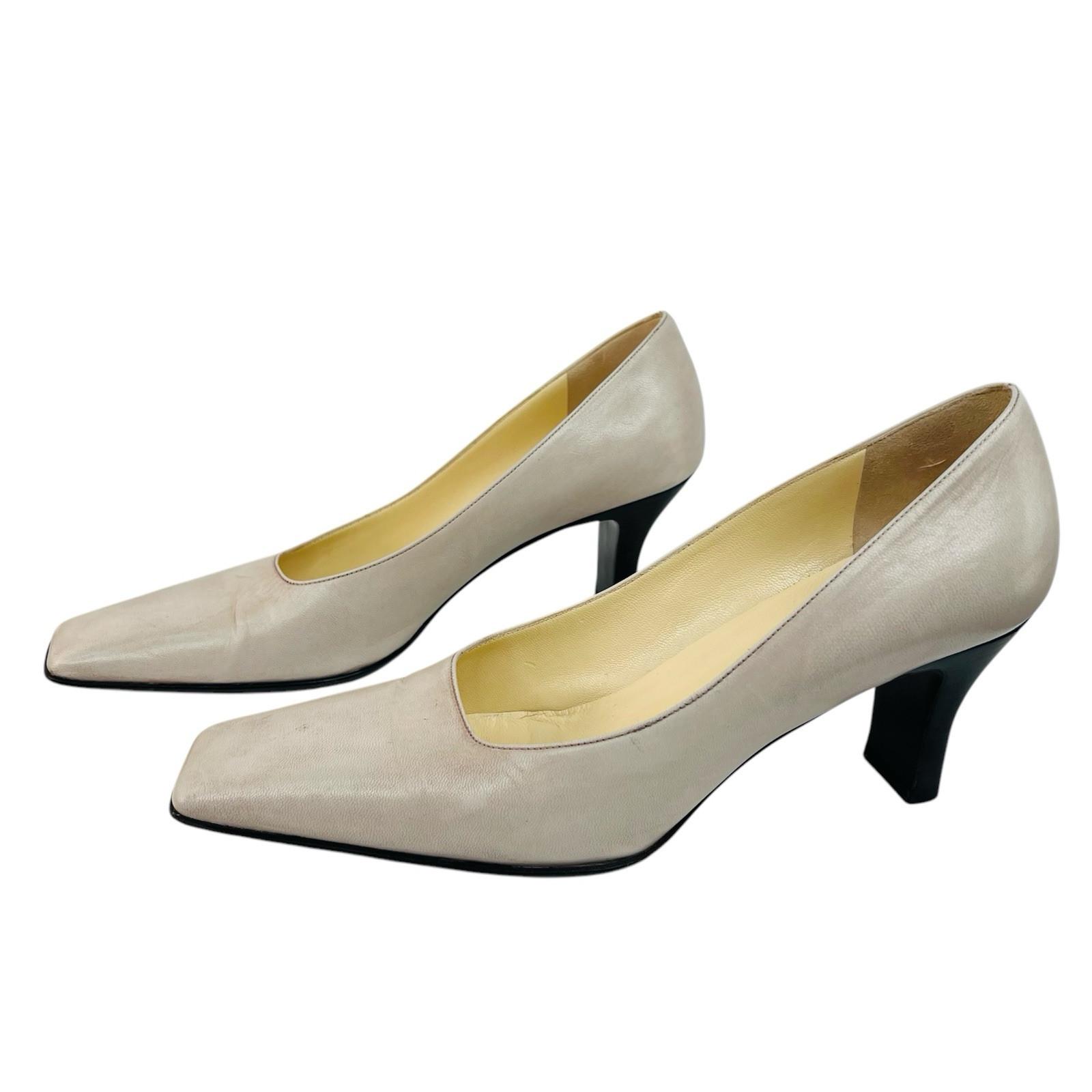 Prada Vintage Leather Square Toe Slip On Taupe Tan Size 38.5 Pumps Old Money