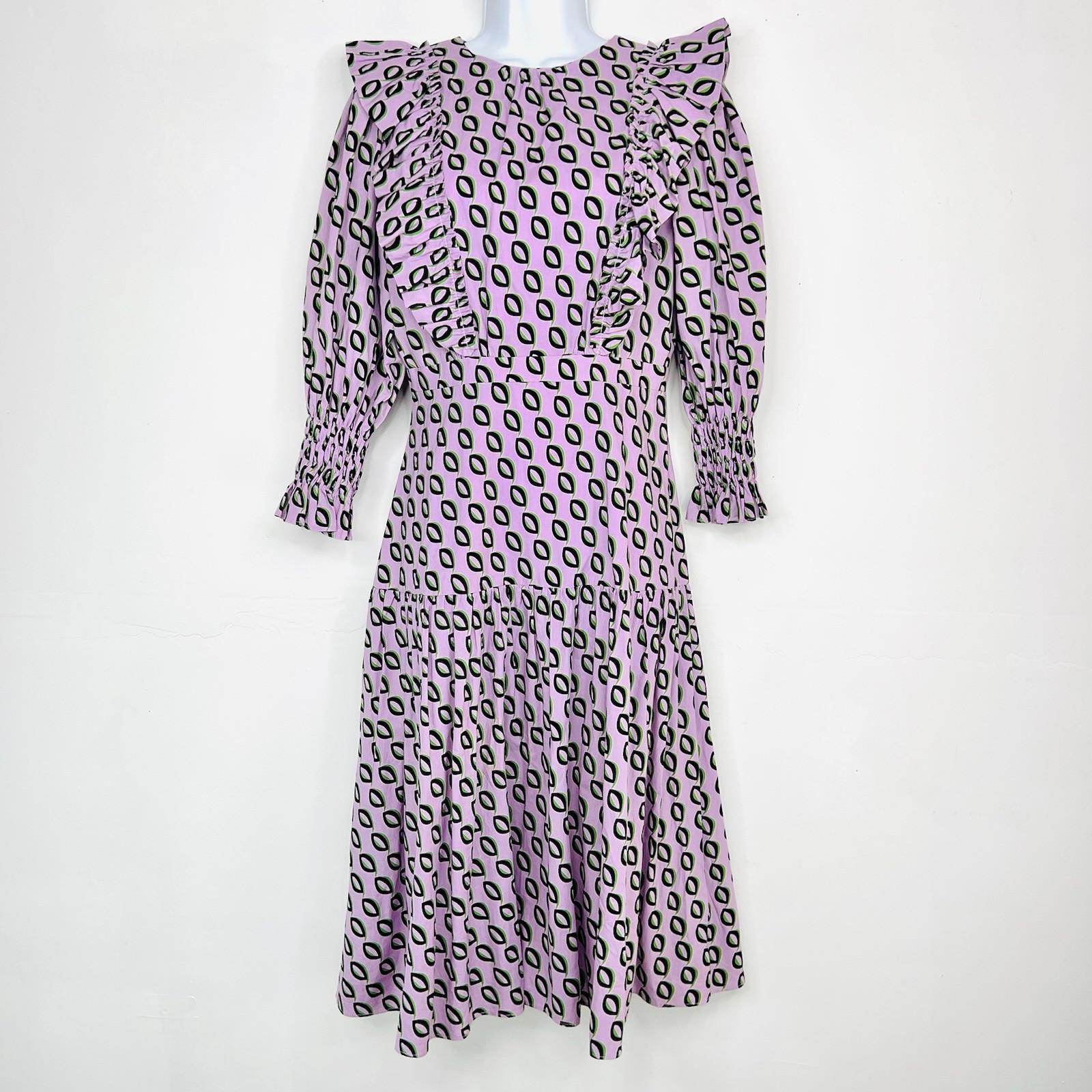 Cynthia Rowley Campbell Ruffle Dress 2 Geometric Puff Sleeves Fitted Waist Zip