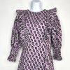 Cynthia Rowley Campbell Ruffle Dress 2 Geometric Puff Sleeves Fitted Waist Zip