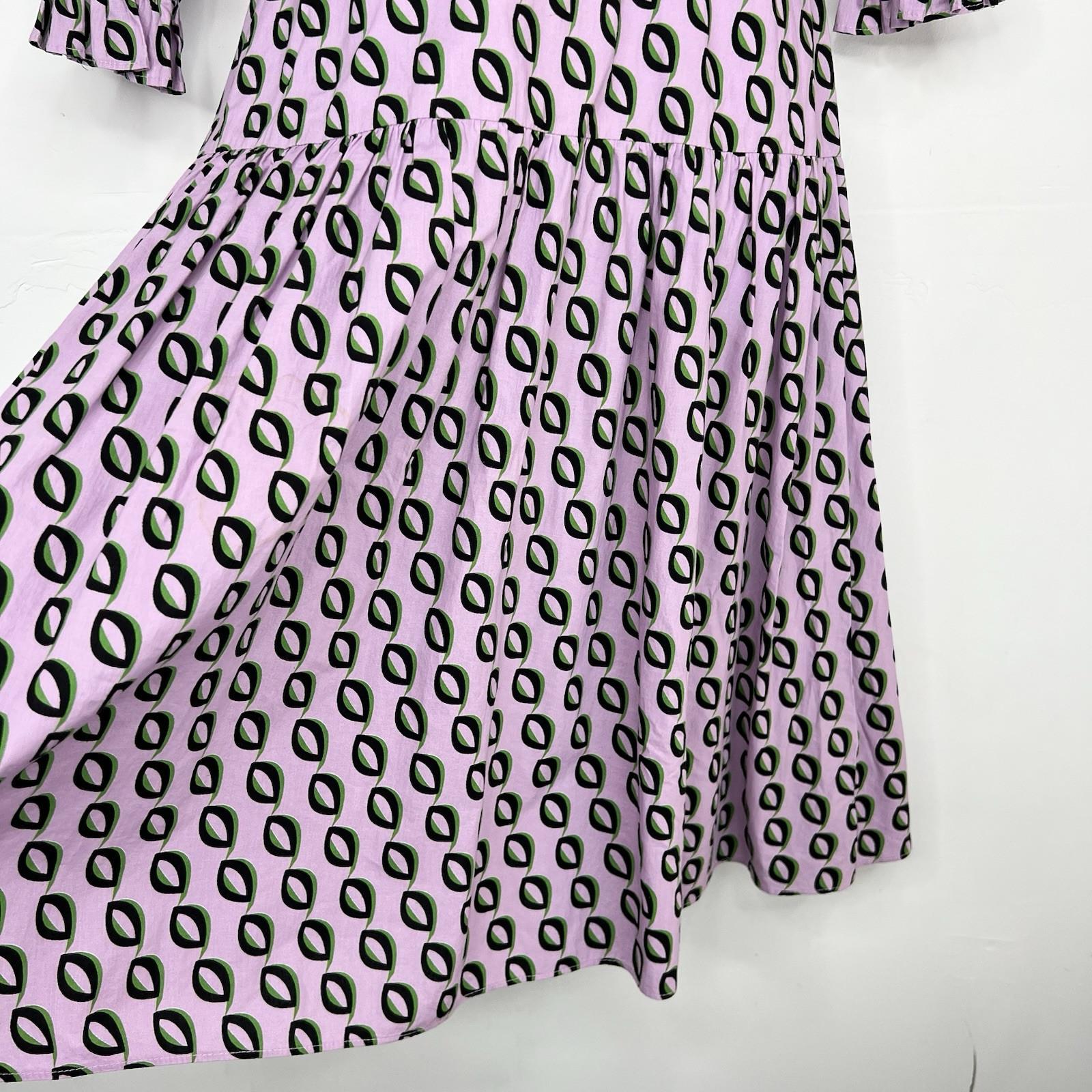 Cynthia Rowley Campbell Ruffle Dress 2 Geometric Puff Sleeves Fitted Waist Zip