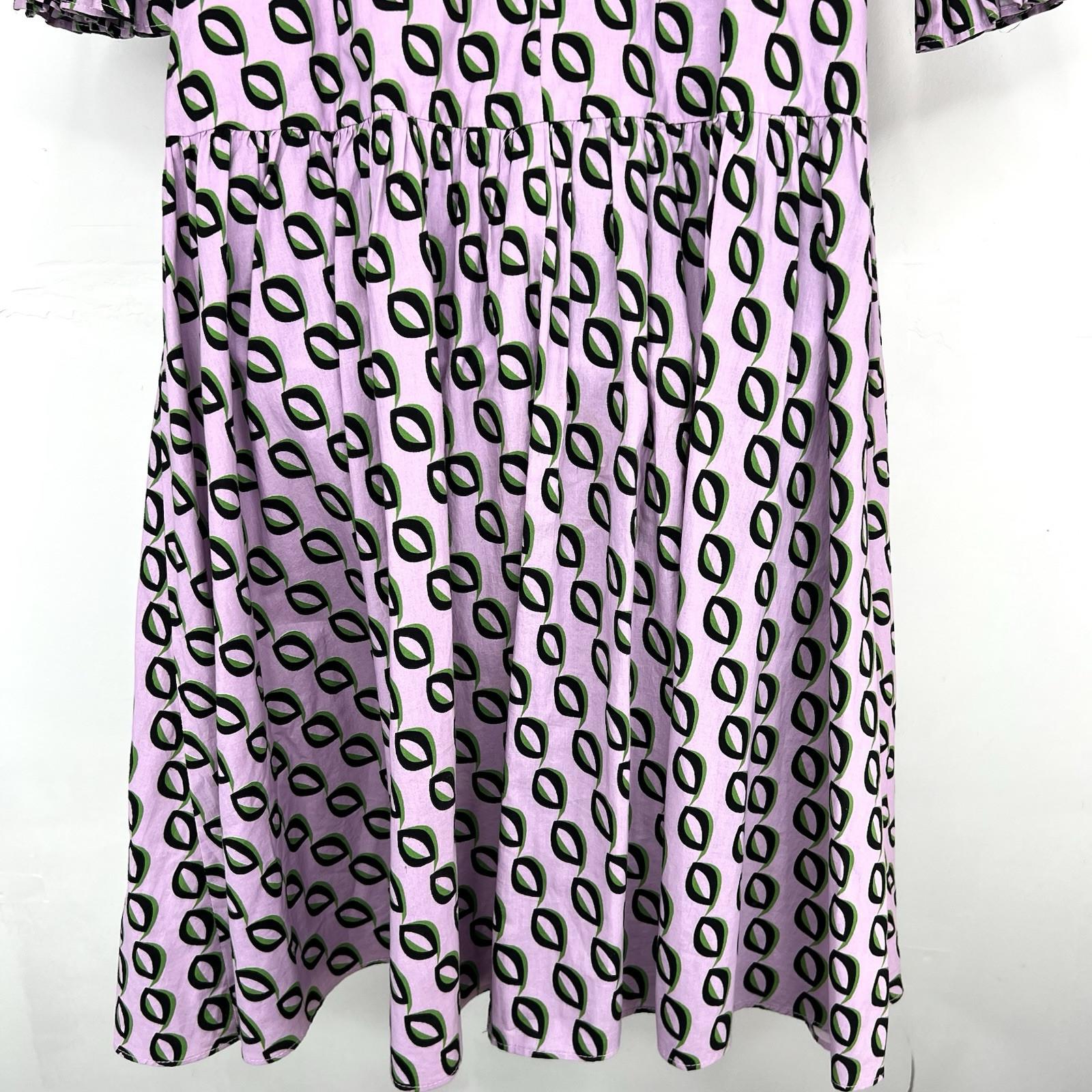 Cynthia Rowley Campbell Ruffle Dress 2 Geometric Puff Sleeves Fitted Waist Zip