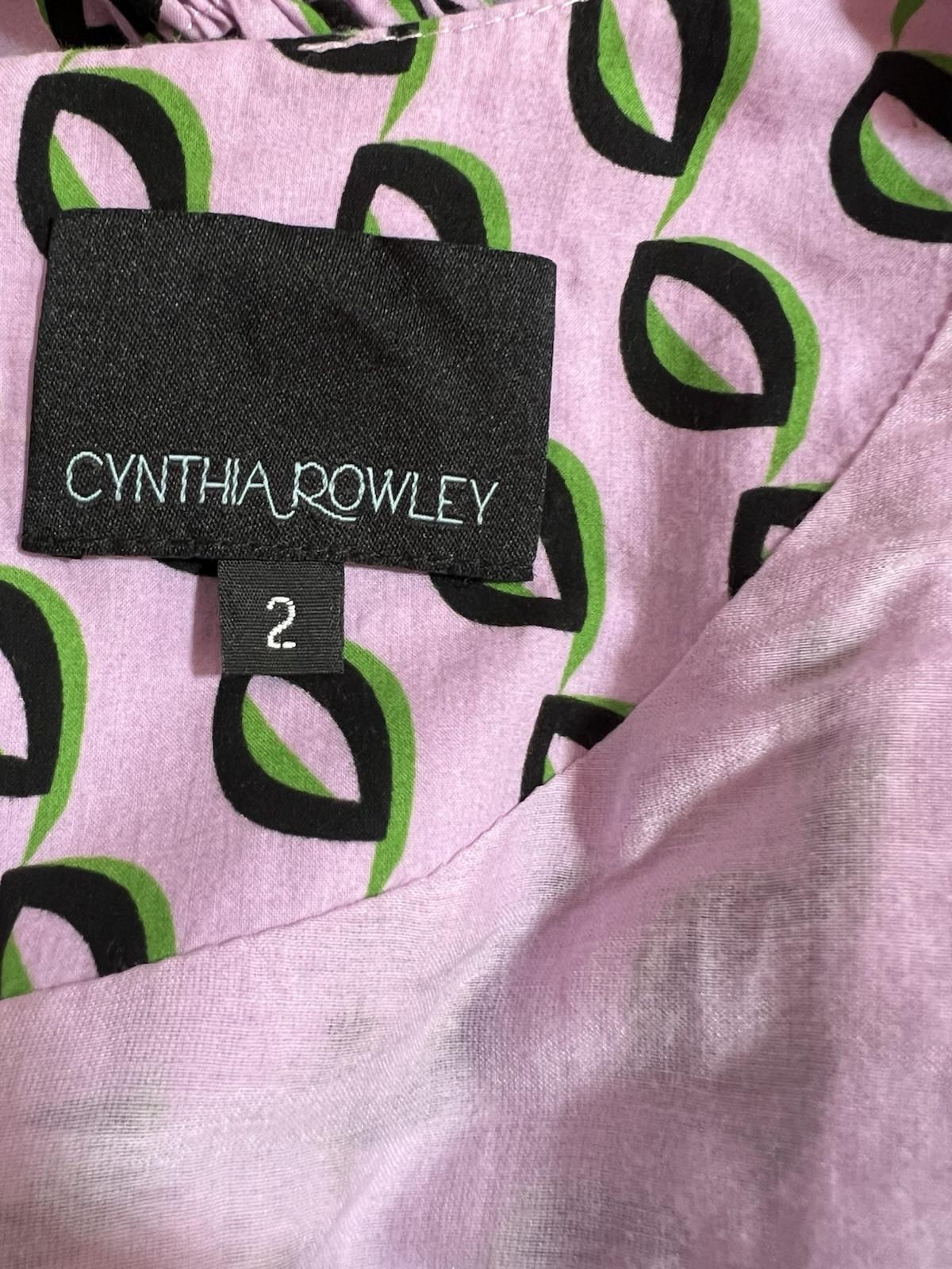Cynthia Rowley Campbell Ruffle Dress 2 Geometric Puff Sleeves Fitted Waist Zip