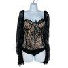 Women Lace Body Suit Corset 2X adjustable Black Long sleeve fairy gothic grunge