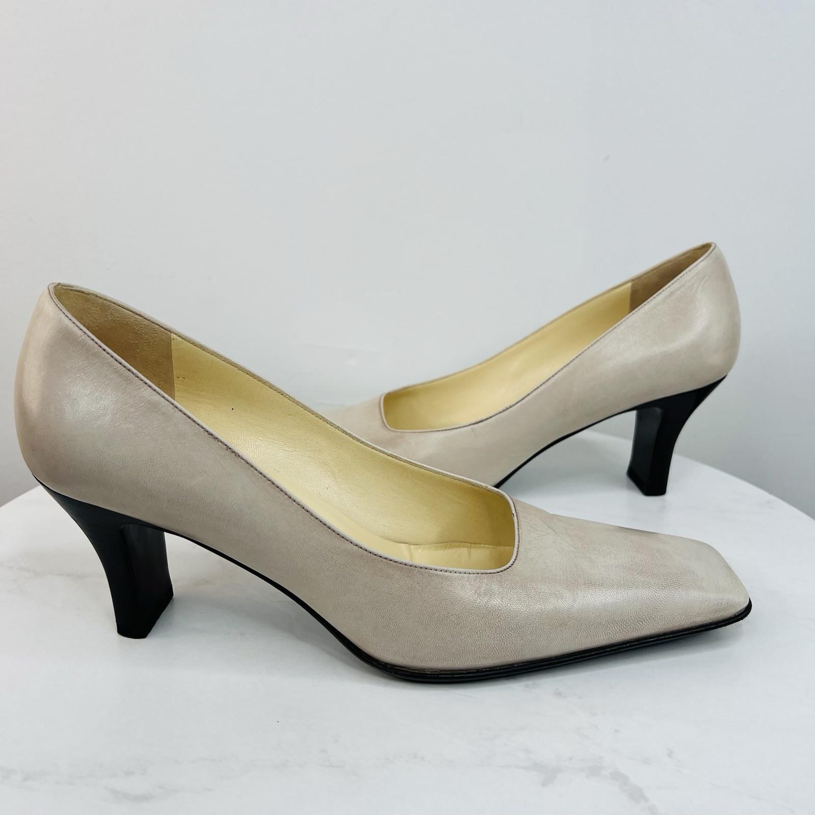 Prada Vintage Leather Square Toe Slip On Taupe Tan Size 38.5 Pumps Old Money