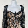 Women Lace Body Suit Corset 2X adjustable Black Long sleeve fairy gothic grunge