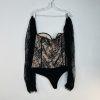 Women Lace Body Suit Corset 2X adjustable Black Long sleeve fairy gothic grunge